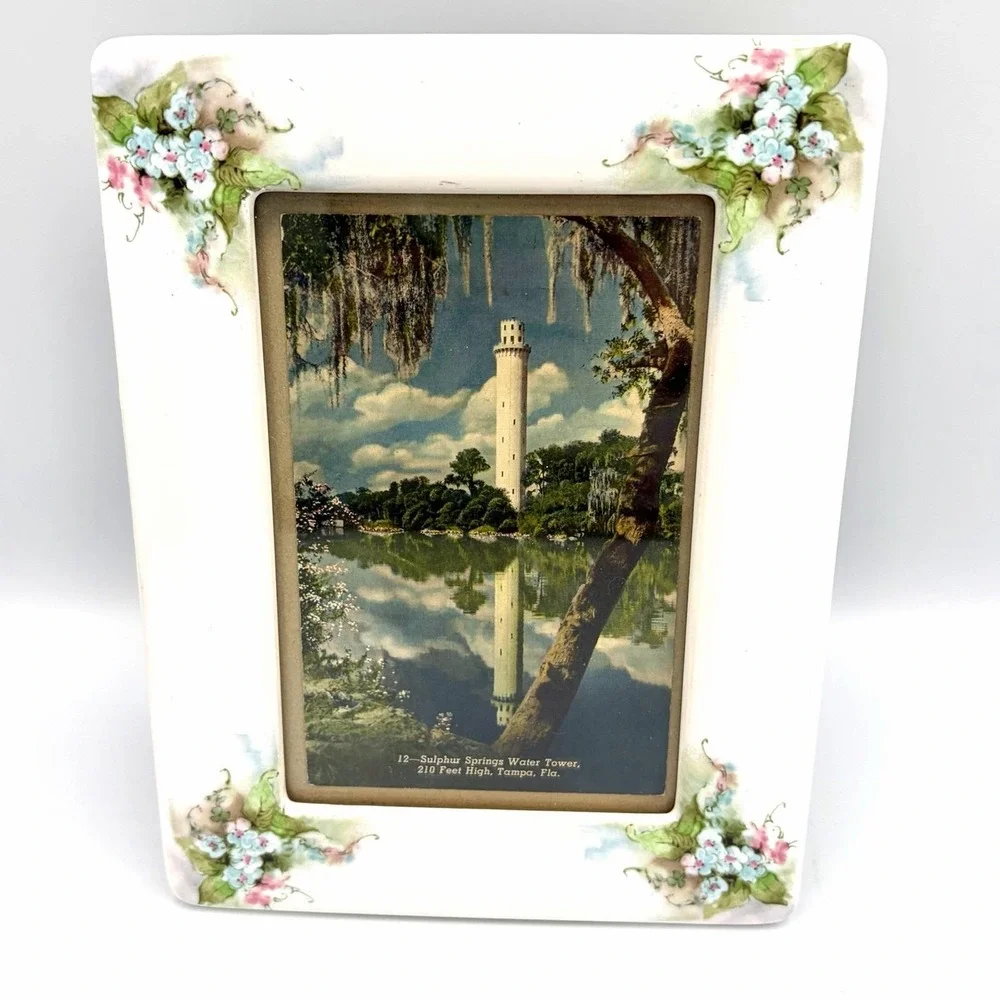 VTG 1987 Ceramic Floral Picture Frame 4 x 6 Cottagecore Shabby Jubilee Granny